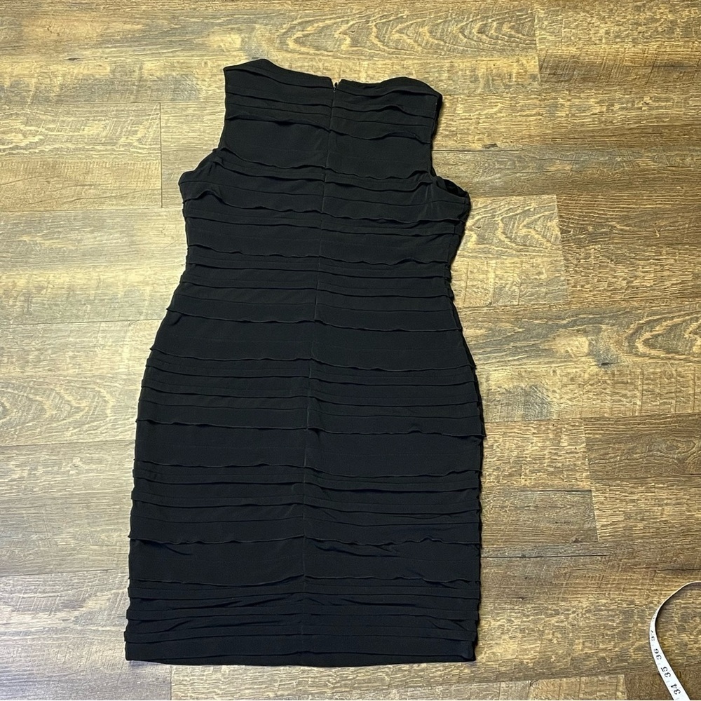 Calvin Klein Black Tier Ruffled Knee-Length Sheath Dress Womens 12P Sleeveless - Picture 9 of 11